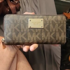 Michael Kors Brown Signature Zip Around Wallet